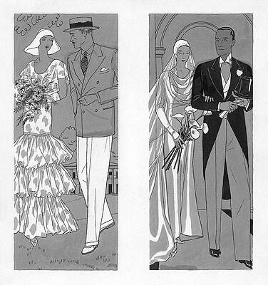 Contrast Wall Art featuring the digital art Two Couples Getting Married by Pierre Mourgue