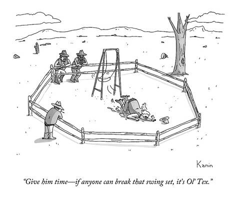 Swing Wall Art featuring the drawing Two Cowboys Look On As A Man Is Thrown Clear by Zachary Kanin