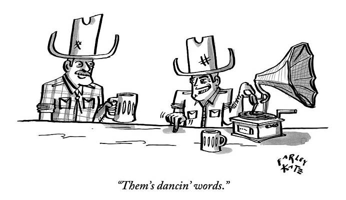 Rest Drawing - Two Cowboys Sit Drinking Beer. A Phonograph Rests by Farley Katz