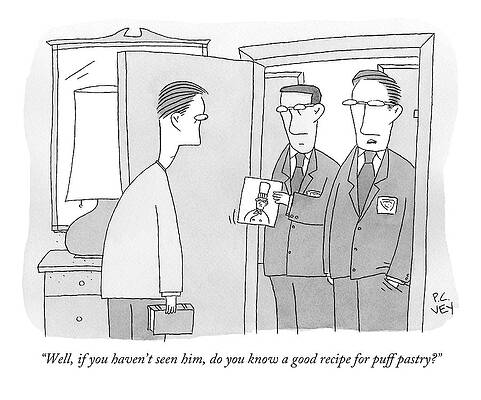 Recipe Drawing - Two Detectives Hold Up A Picture Of Chef Boyardee by Peter C. Vey