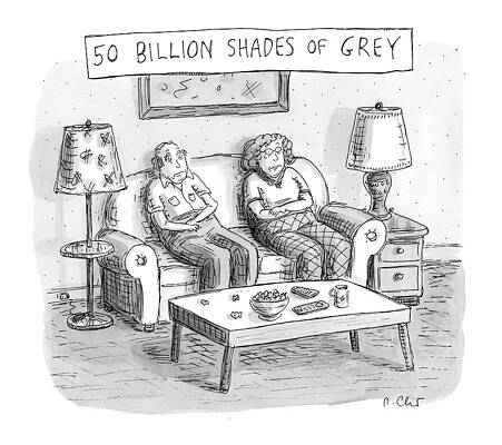 Shade Wall Art featuring the drawing Two Elderly Individuals Sitting On Couch by Roz Chast