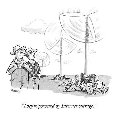 Farmers Observing Internet-Powered Wind Turbines Drawing