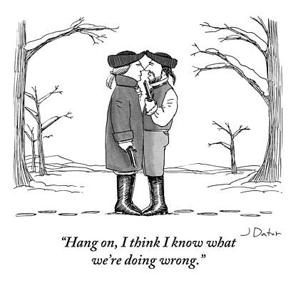 Shoot Wall Art featuring the drawing Two Gentlemen Stand Nose-to-nose With Guns by Joe Dator