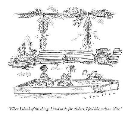 Childhood Drawing - Two Kids In A Sandbox by Barbara Smaller