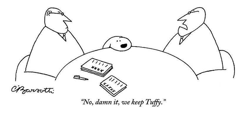 Sitting Drawing - Two Men Are Seen Sitting At A Table With Papers by Charles Barsotti