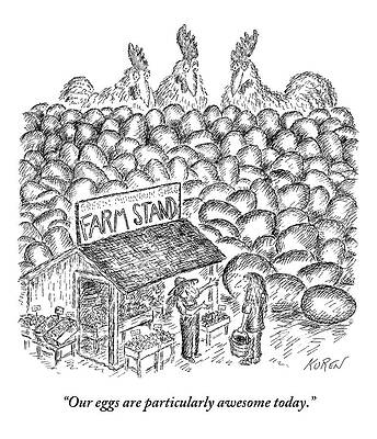 Farm Wall Art featuring the drawing Two Men At A Farm Stand One Is Motioning by Edward Koren