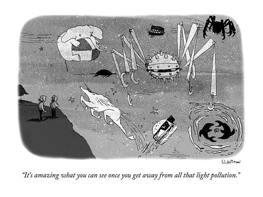 Sky Drawing - Two Men Look Up At The Night Sky To See by Sara Lautman