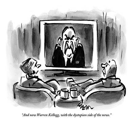 Tv Wall Art featuring the drawing Two Men Sit In Chairs While Watching The News by Lee Lorenz