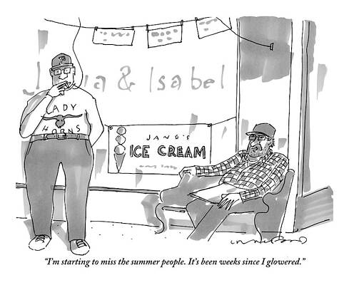 Summer Drawing - Two Men Sit Outside An Ice Cream Shop Smoking by Michael Crawford