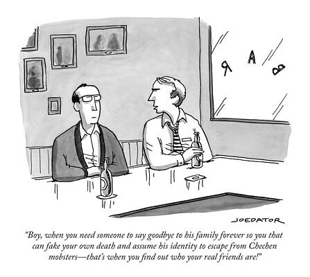 Wall Art featuring the drawing Two Men Talk In A Bar by Joe Dator