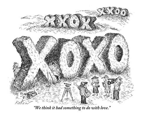 Valentine Drawing - Two Men With A Camera Are Seen Looking Out Onto by Edward Koren