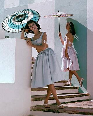 Elegant Women with Parasol Fashion Photograph