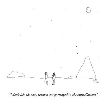 Sky Drawing - Two People Look At The Stars by Liana Finck