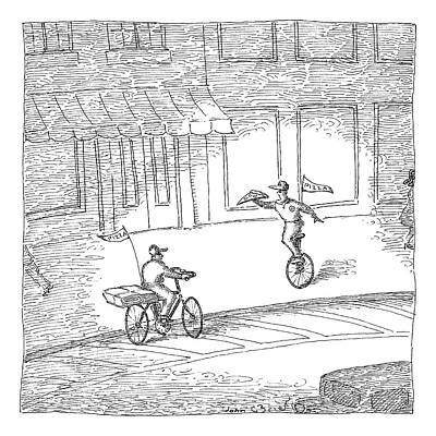 Slice Drawing - Two Pizza Delivery-men Cross Each Other by John O'Brien