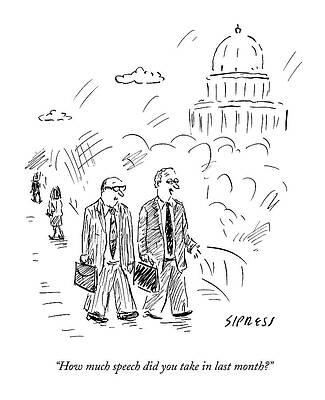 Limit Drawing - Two Politicians Speak To Each Other. The Capitol by David Sipress