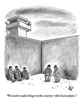 Plate Wall Art featuring the drawing Two Prisoners Talk In The A Prison Yard by Frank Cotham