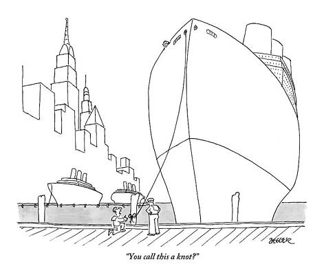 Sailor Wall Art featuring the drawing Two Sailors Are Speaking To Each Other by Jack Ziegler