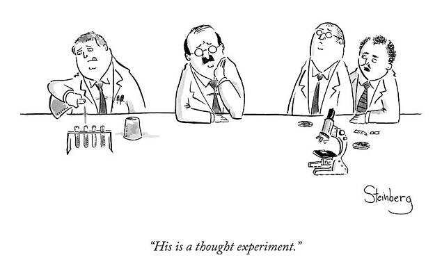 Scientists in a Thought Experiment Drawing