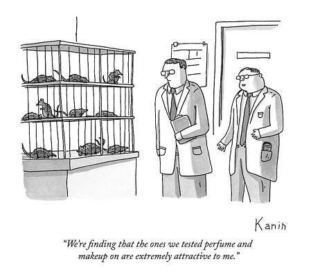 Lab Wall Art featuring the drawing Two Scientists Look At Rats In A Lab Cages by Zachary Kanin