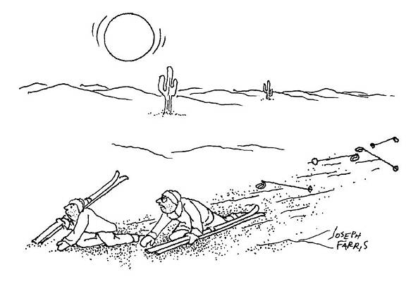 Ski Drawing - Two Skiers Wind Up Plodding Through The Desert by Joseph Farris