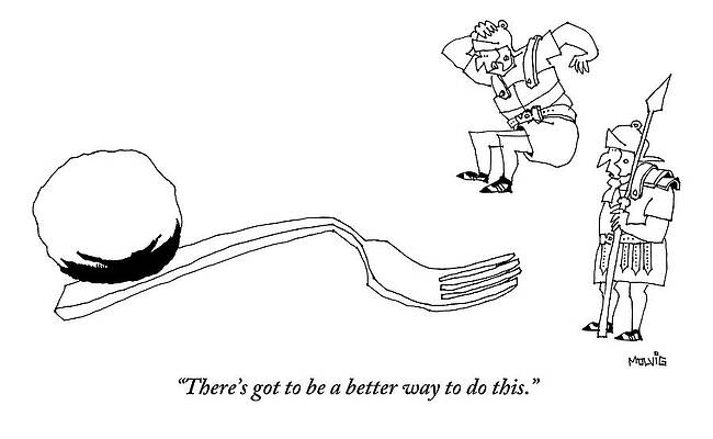 Fork Wall Art featuring the drawing Two Soldiers Are Seen Jumping On A Large Fork by Ariel Molvig