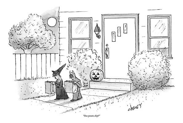 Halloween Wall Art featuring the drawing Two Tirck-or-treaters--one Is A Witch by Tom Cheney