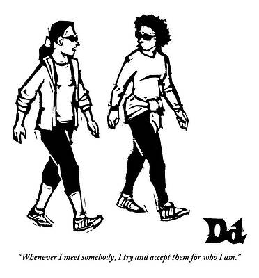 Walking Drawing - Two Women Are Walking In Exercise Clothes by Drew Dernavich