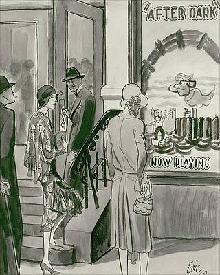 Wall Art featuring the digital art Two Women Attending A Revival Play Wearing by Carl Oscar August Erickson