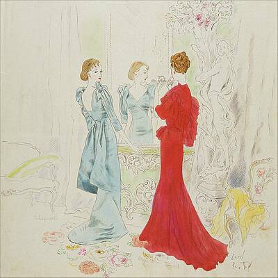 Reflection Digital Art - Two Women Getting Ready In Schiaparelli And Worth by Cecil Beaton