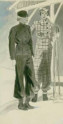 Winter Digital Art - Two Women In Ski Outfits by R S Grafstrom