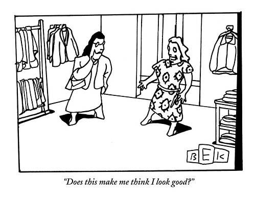 Good Drawing - Two Women Talking Outside Fitting Rooms by Bruce Eric Kaplan