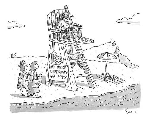 Sexy Drawing - Two Women Walk Up To A Lifeguard Stand by Zachary Kanin