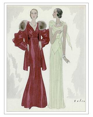 Red Digital Art - Two Women Wearing Jay-thorpe And Bendel Dresses by William Bolin