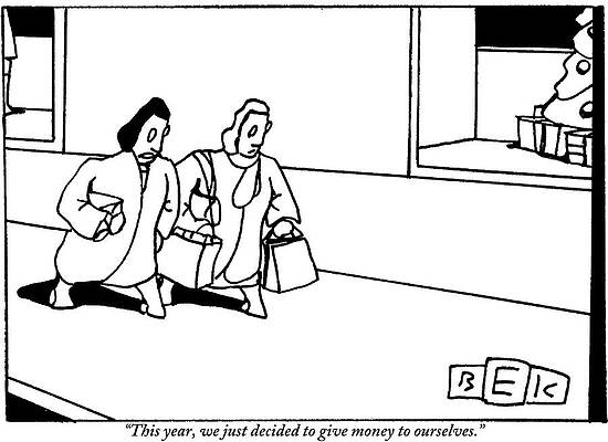 Display Wall Art featuring the drawing Two Women With Shopping Bags Walk by Bruce Eric Kaplan