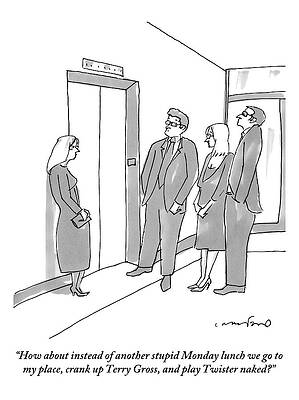 Naked Drawing - Two Working Men And Two Working Women Wait For An by Michael Crawford