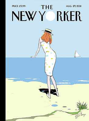 Woman in Polka Dot Dress by the Sea Wall Art