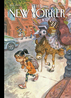 Girl and Donkey on City Street Wall Art