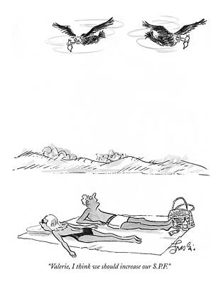 Swimming Wall Art featuring the drawing Valerie, I Think We Should Increase Our S.p.f by Edward Frascino