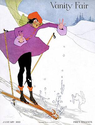 Vintage Skier Illustration Wall Art