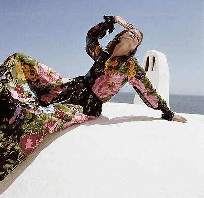 Veruschka in Vibrant Floral Dress Photograph