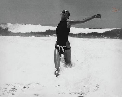 Joyful Woman in Ocean Waves Wall Art