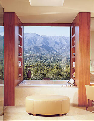 Mountain Wall Art featuring the photograph View Of Mountain Through Bathroom Window by Mary E. Nichols