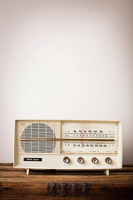 Vintage FM AM Radio on Wooden Table Wall Art