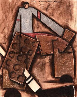 Hockey Wall Art featuring the painting Tommervik Abstract Vintage Hockey Goalie Art Print by Tommervik