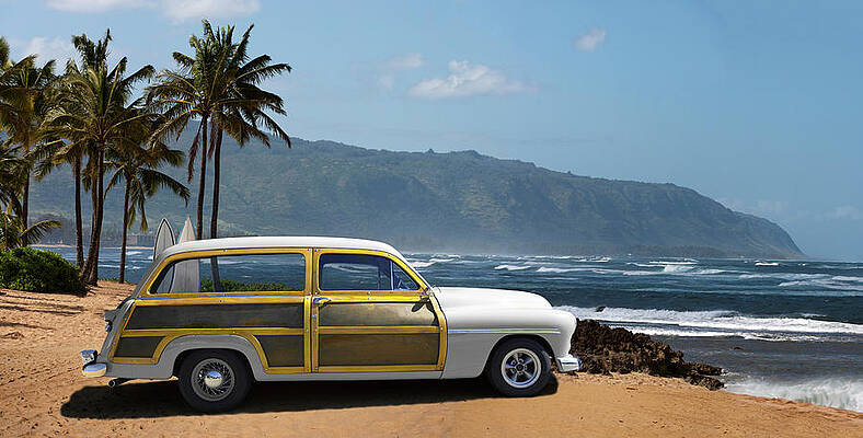 Vintage Car on Tropical Beach Wall Art