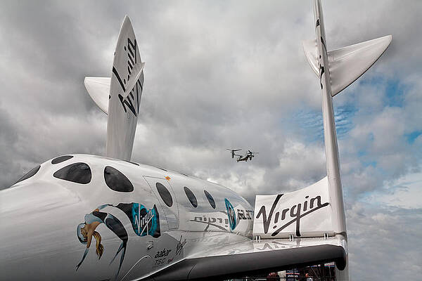 Sky Wall Art featuring the photograph Virgin Galactic VSS Enterprise With Osprey by Shirley Mitchell