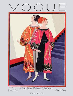 Vibrant Photograph - Vogue Cover Featuring Two Women With Colorful by Georges Lepape