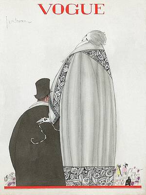 Contrast Wall Art featuring the digital art Vogue Cover Illustration Of A Couple Entering by Georges Lepape