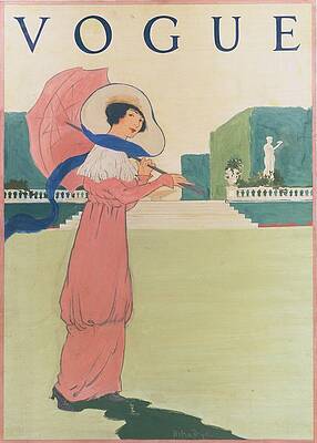 Red Digital Art - Vogue Cover Illustration Of A Woman Wearing by Helen Dryden