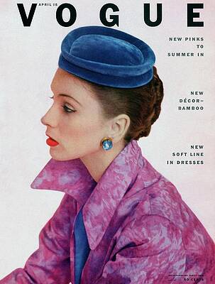 Elegant Vogue Cover Model in Blue Hat Wall Art